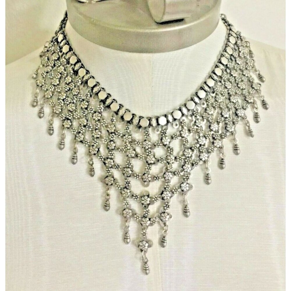 Victorian Look Handcrafted Silver Tibetan Necklace Signed